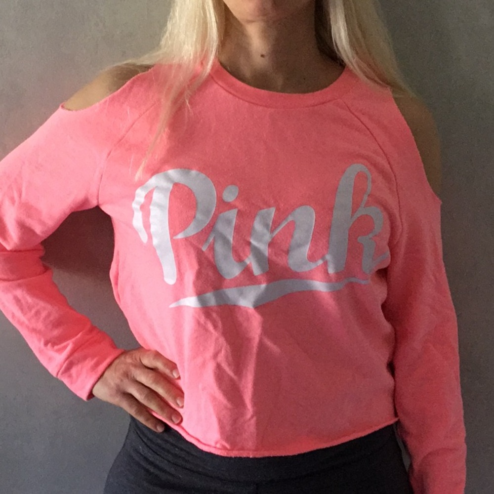 PINK Neon Pink cold shoulder sweatshirt,Size Small